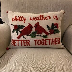 Envogue Holiday Throw Pillow Red Cardinals Embroideted Christmas Home Decor